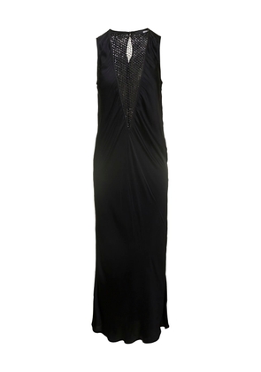 Rotate By Birger Christensen Midi Black Dress With Plunging V Neck With Mesh Insert In Viscose Woman