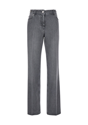 Versace Grey Five-Pocket Straight Jeans In Cotton Denim Woman