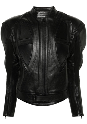 David Koma panelled leather biker jacket - Black