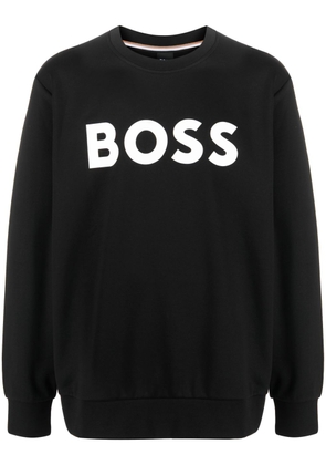 BOSS flocked-logo cotton sweatshirt - Black