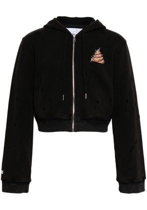 Natasha Zinko slogan-print cropped zip-up hoodie - Black
