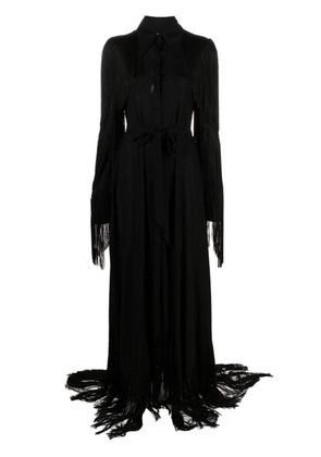 Roberto Cavalli fringe-detail belted maxi dress - Black