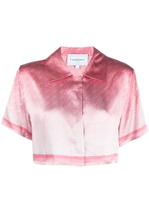 Casablanca logo-pattern cropped silk shirt - Pink