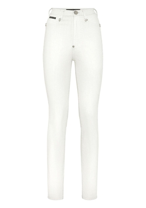 Philipp Plein logo-appliqué high-waisted skinny jeans - White