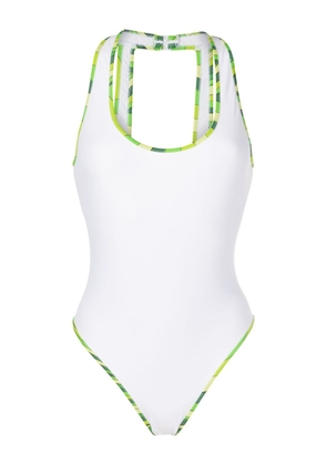 PUCCI Marmo-print trim swimsuit - White