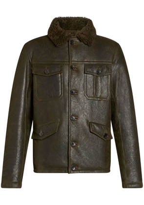 ETRO shearling-collar leather jacket - Green