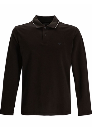 Emporio Armani embroidered-logo long-sleeved polo shirt - Brown