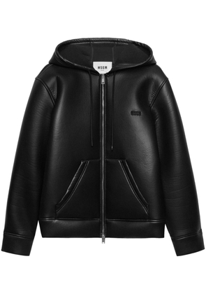 MSGM zip-up leather hoodie - Black