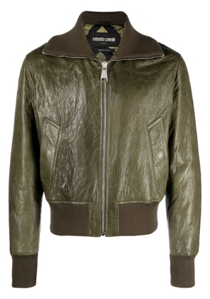 Roberto Cavalli smooth-grain leather bomber jacket - Green
