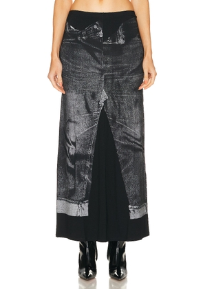 Jean Paul Gaultier Trompe L'oeil Flag Label Long Skirt in Black & Grey - Black. Size S (also in XS).