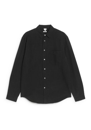 Relaxed Linen-Cotton Shirt - Black