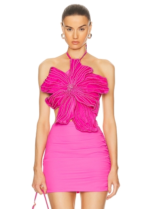 PatBO X Alessandra Ambrioso Hand Beaded Flower Top in Flamingo - Pink. Size XS (also in ).
