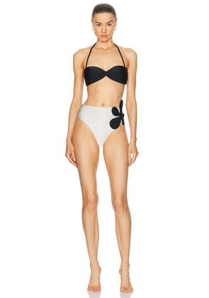ADRIANA DEGREAS Floral High Leg Strapless Bikini Set in Off White - White. Size M (also in ).