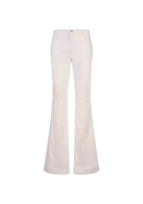 Ermanno Scervino White Bootcut Jeans With Sangallo Lace Cut-Outs