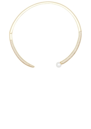By Adina Eden Pave X Pearl Open Collar Choker Necklace in Metallic Gold.