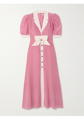Alessandra Rich - Bow-embellished Polka-dot Silk-satin Midi Dress - Pink - IT36,IT38,IT40,IT42,IT44