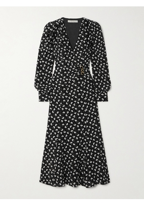 Alessandra Rich - Clover Wrap-effect Floral-print Silk-crepe Midi Dress - Black - IT38,IT40,IT42