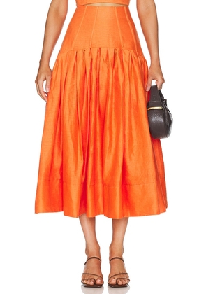 NICHOLAS Aniyah Corset Midi Skirt in Orange. Size 4, 8.
