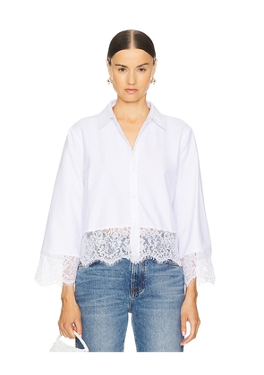 L'AGENCE Levo Lace Trim Cropped Shirt in White. Size M, S, XL, XS, XXS.