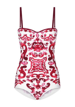 Dolce & Gabbana Maiolica-print one-piece swimsuit - White