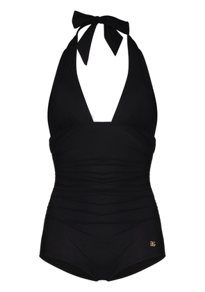 Dolce & Gabbana logo-plaque halterneck swimsuit - Black