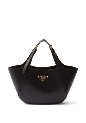 Prada medium enamel triangle logo leather tote bag - Black