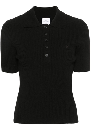 Courrèges logo-patch knitted polo top - Black