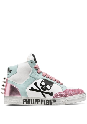Philipp Plein Glitter Retrokickz TM leather sneakers - White