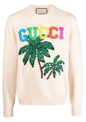 Gucci palm tree-print wool jumper - Neutrals