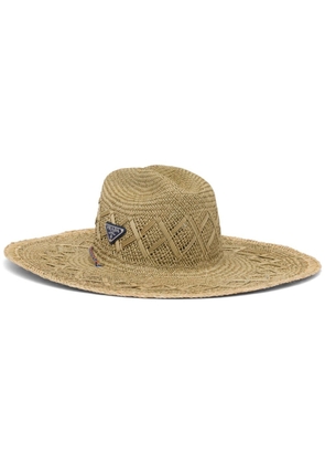 Prada triangle-logo woven straw hat - Neutrals