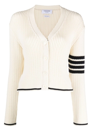 Thom Browne stripe-detailing cable-knit cardigan - White