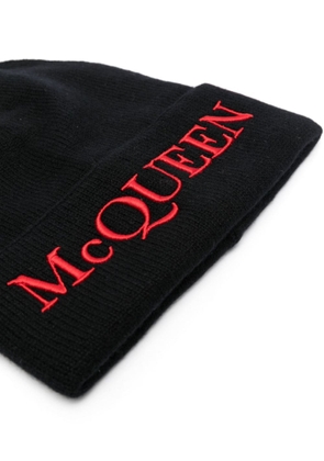 Alexander McQueen logo-embroidered cashmere beanie - Black