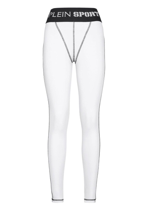 Plein Sport logo-waistband high-waist leggings - White