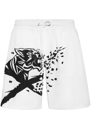 Plein Sport tiger print swim shorts - White