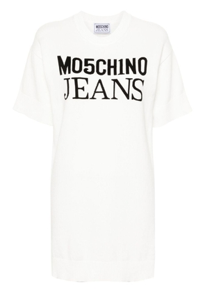 MOSCHINO JEANS jacquard-logo knitted mini dress - White