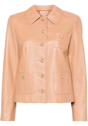 Gucci logo-buttons leather jacket - Pink
