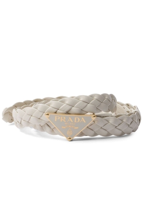 Prada triangle-logo braided belt - White