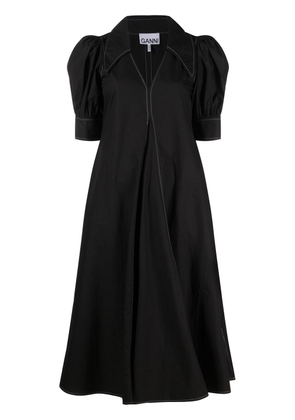 GANNI puff-sleeved box-pleat dress - Black