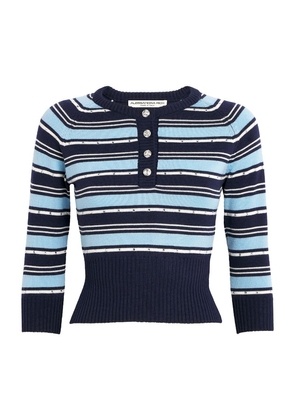 Alessandra Rich Wool Crystal-Embellished Striped Sweater