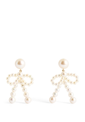 Sophie Bille Brahe Yellow Gold And Freshwater Pearl Bow Earrings