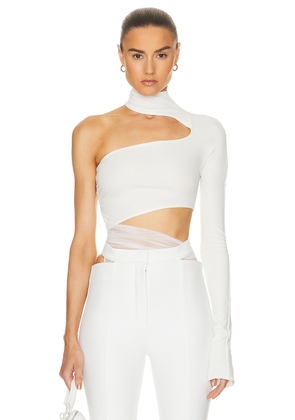 Mugler One Shoulder Cut Out Bodysuit in Snow & Snow - White. Size 36 (also in ).