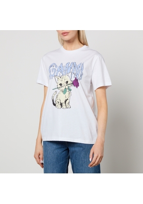 Ganni Basic Rose Cat Organic Cotton-Jersey T-Shirt - L