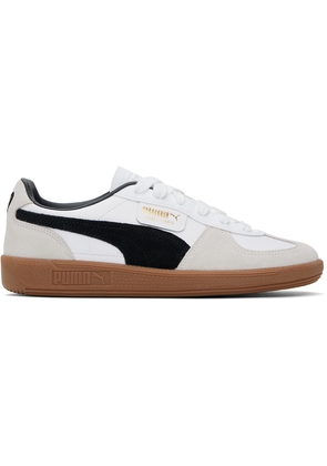 PUMA White & Taupe Palermo Leather Sneakers