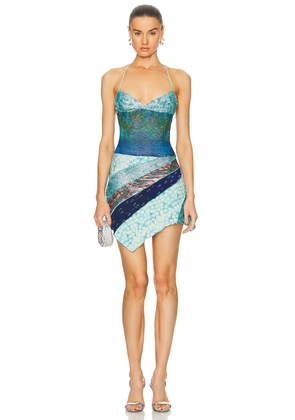 SIEDRES Nera Asymmetric Patchwork Mini Dress in Multi - Teal. Size 34 (also in ).
