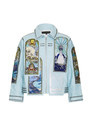 Who Decides War by Ev Bravado Eternity Leather Jacket in Sky - Blue. Size M (also in S).