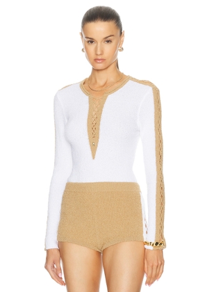 RABANNE V-neck Cut Out Knit Top in White - White. Size L (also in ).
