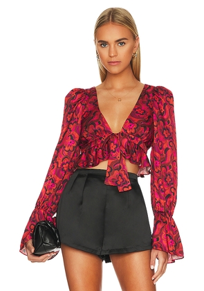 For Love & Lemons Davina Tie Front Blouse in Red. Size XS.