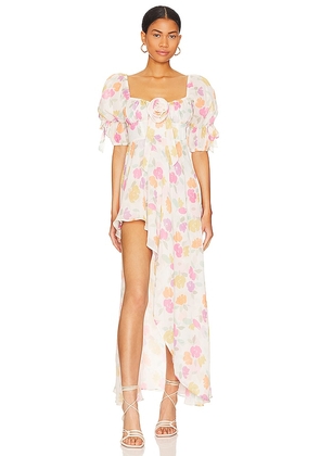 For Love & Lemons Petal Midi Dress in Cream. Size L.