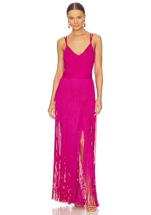 Herve Leger Strappy Ottoman Fringe Gown in Fuchsia. Size XS.