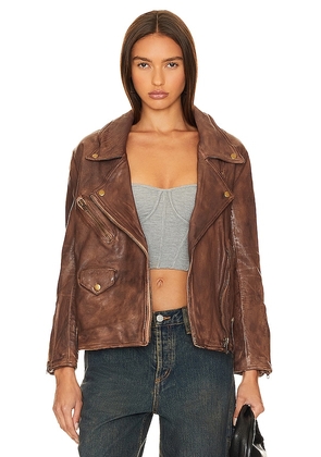 Free People Jealousy Leather Moto Jacket in Brown. Size L, XS.